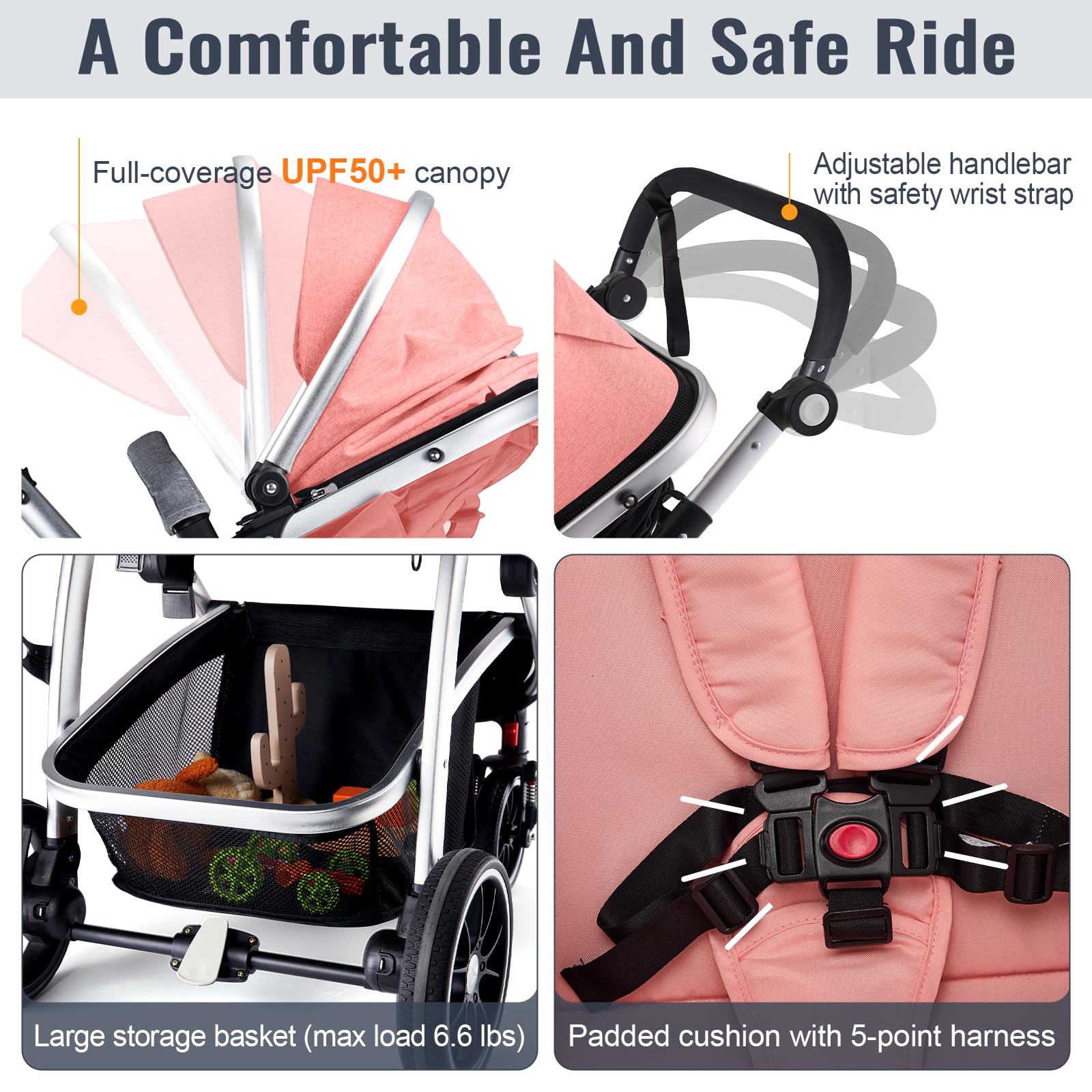 Hagaday Baby Stroller one-foot brake for easy stopping.