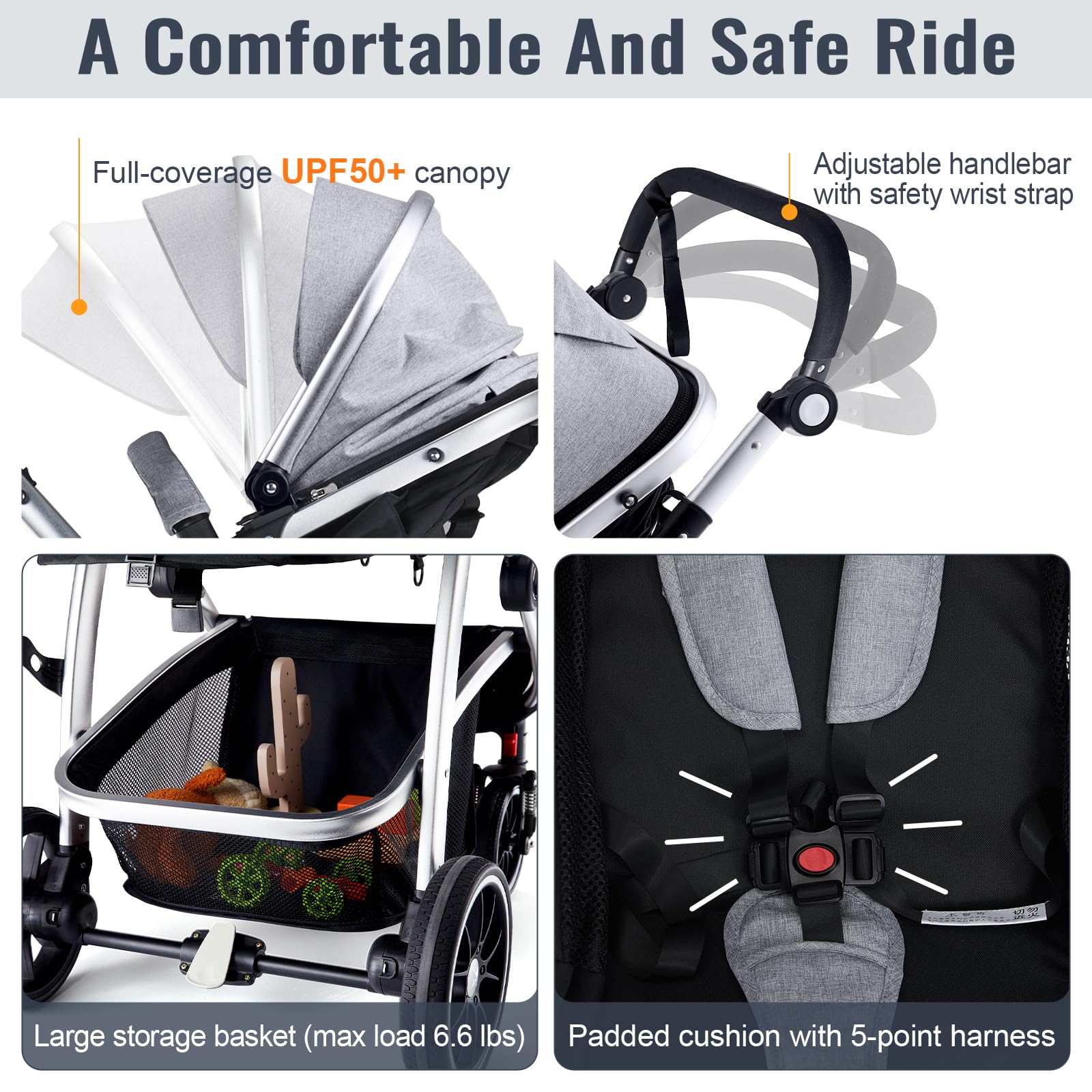 Hagaday stroller-upf50-canopy-skylight provides shaded comfort and breathable airflow.