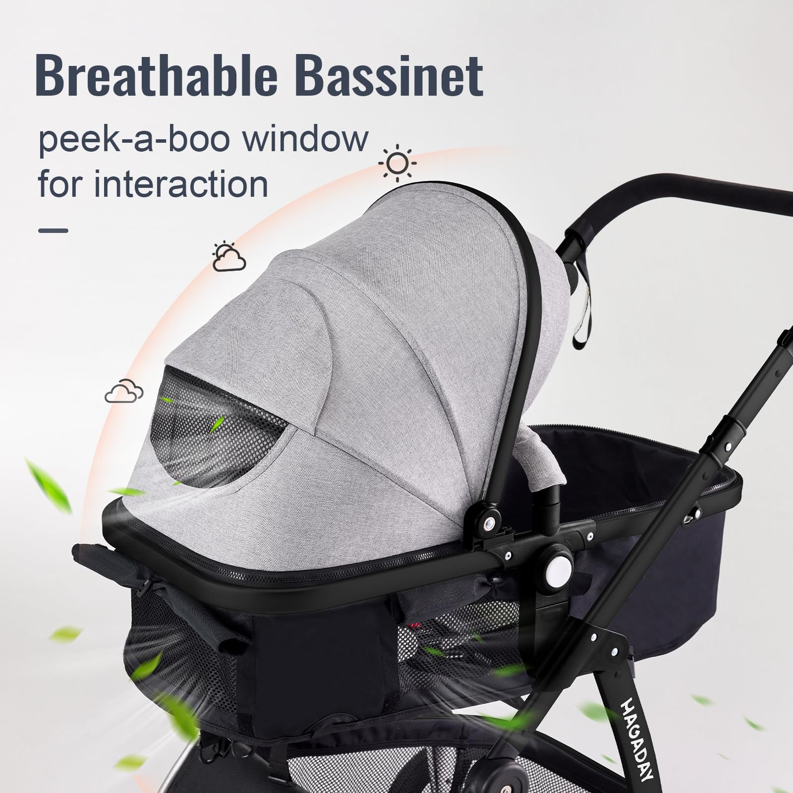 Hagaday lie-flat bassinet ensures comfortable nap time on the move.