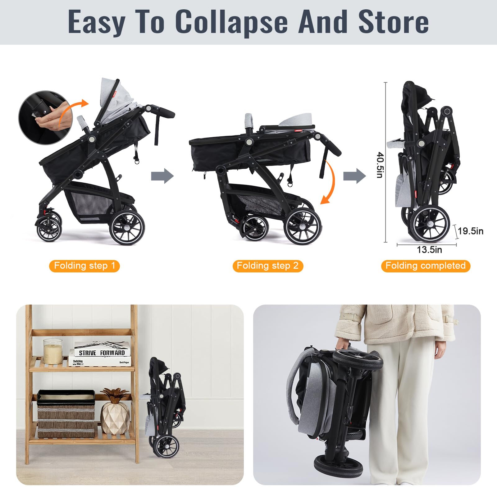 Hagaday one-foot brake offers easy, secure stopping during outings.