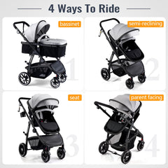 Hagaday stroller with reversible basket seat for parent-baby interaction.
