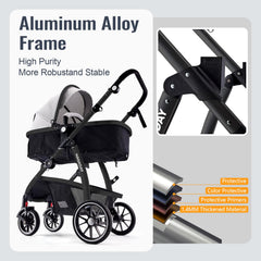 Hagaday UPF50+ canopy with skylight provides airflow and sun protection.