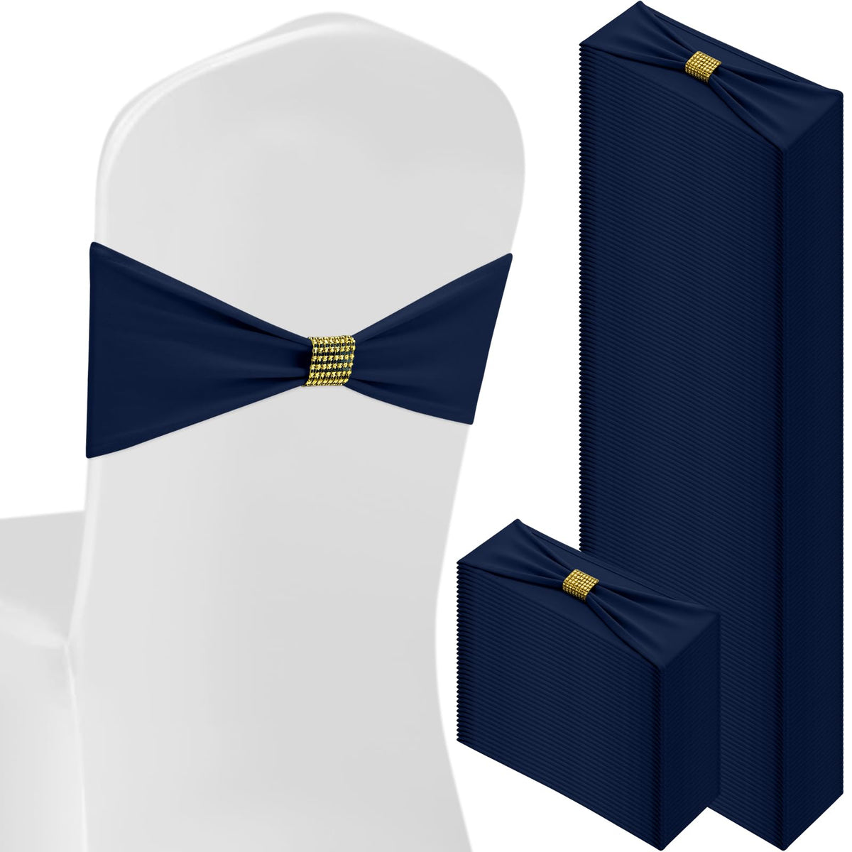 Hahafelt 100pcs spandex chair sashes navy blue with buckle slider for elegant event seating