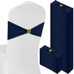 Hahafelt 100pcs spandex chair sashes navy blue with buckle slider for elegant event seating