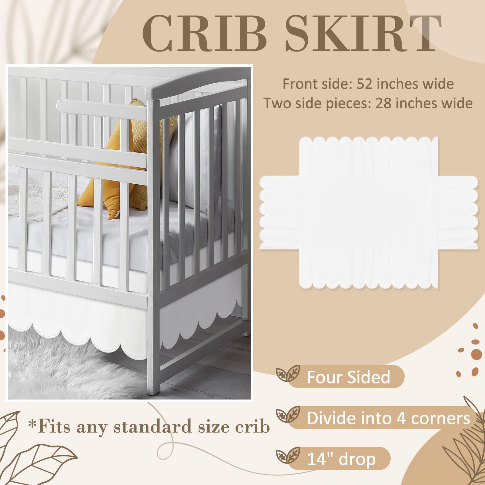 Hahafelt 14 inch drop pleated dust ruffle enhances fullness and hides under-bed clutter
