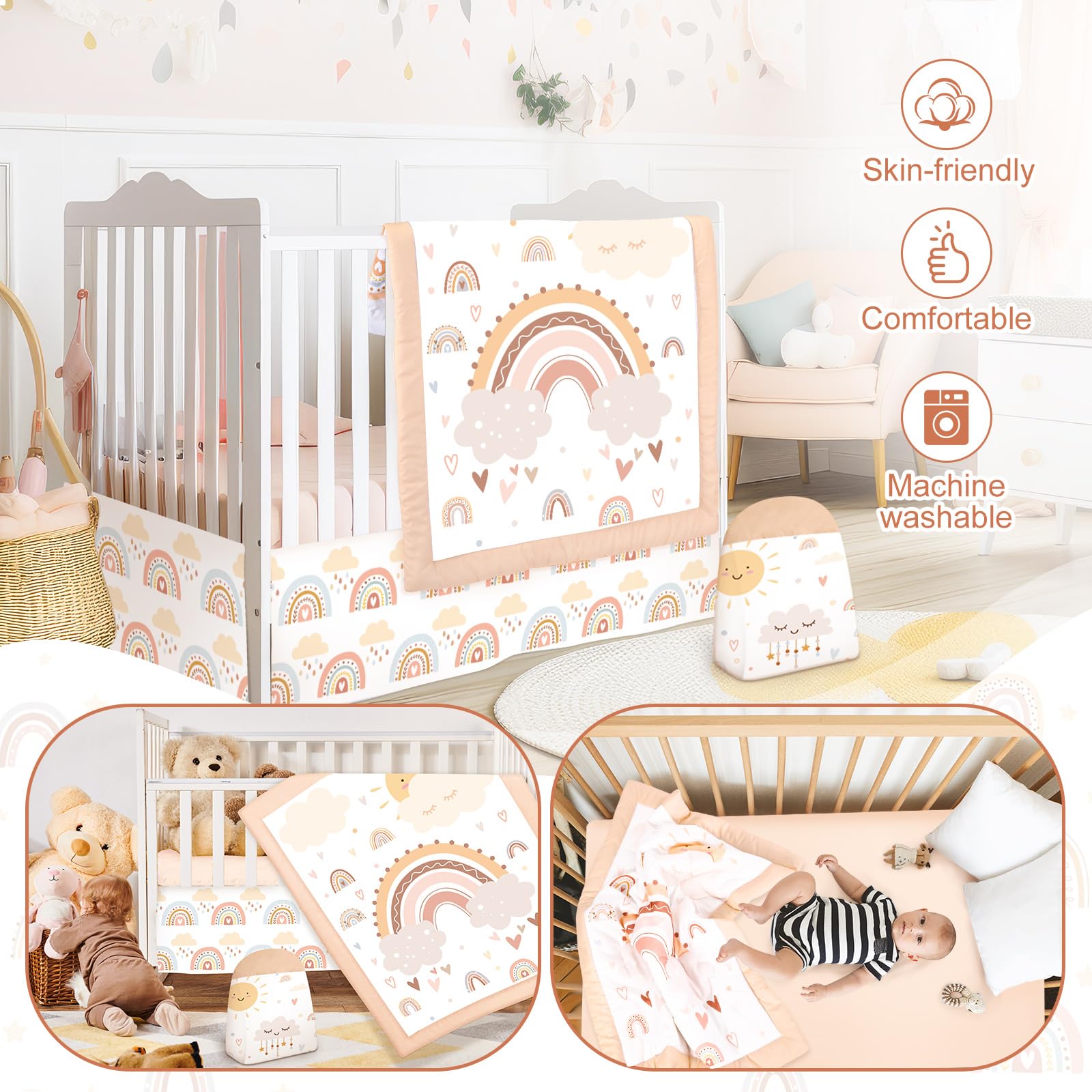 Hahafelt 4-piece crib bedding set—quick, coordinated nursery styling.