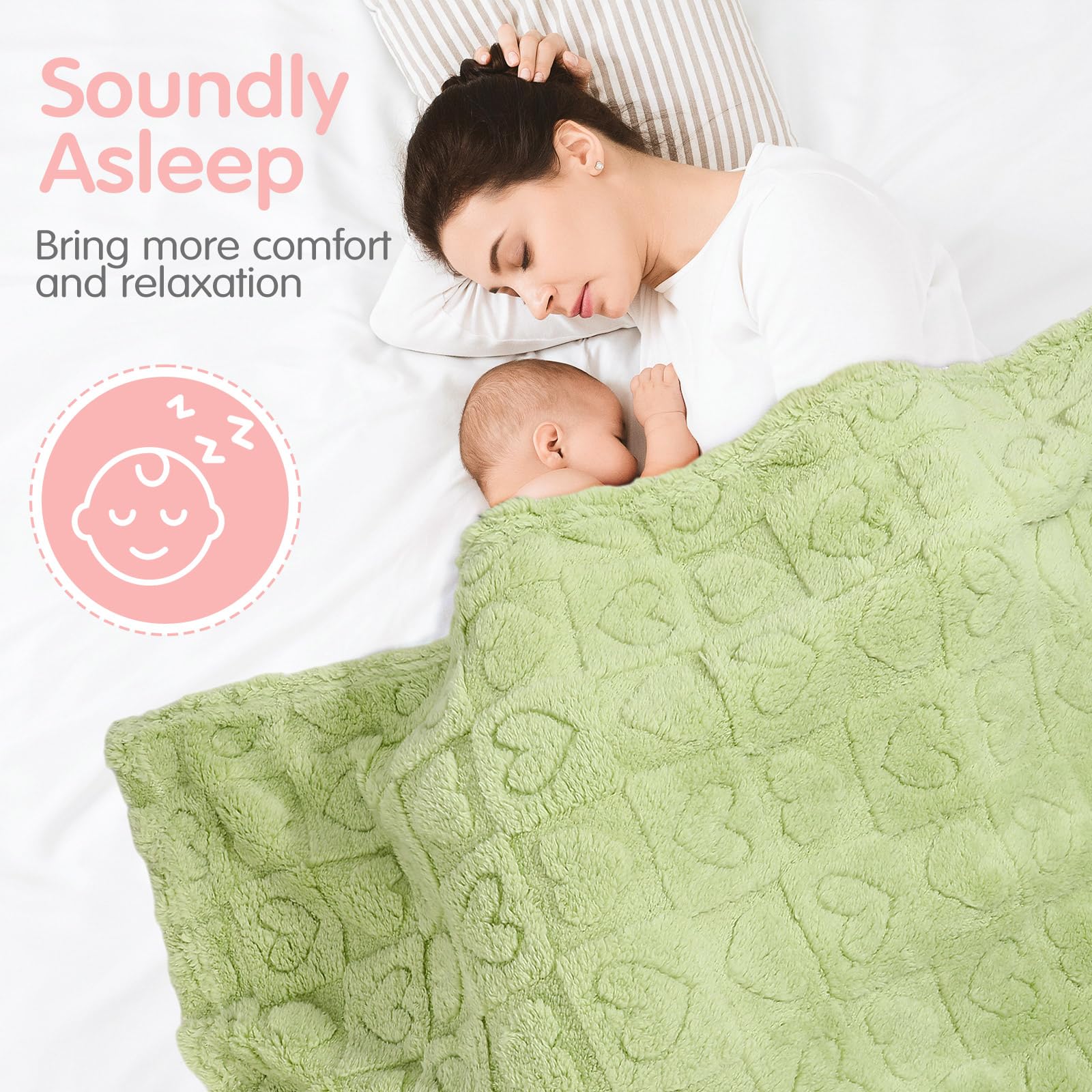 Hahafelt green heart-checkered baby blanket 30x40 versatile for travel or home