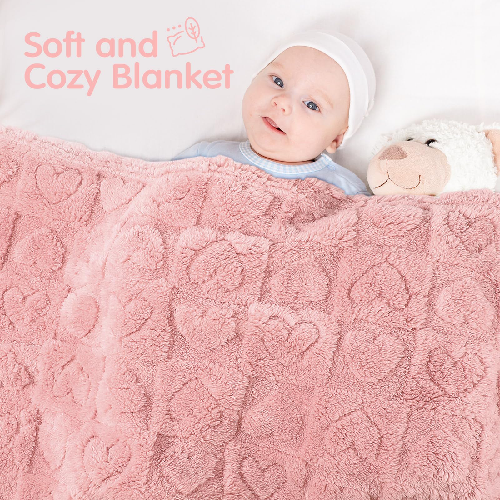 Hahafelt light-pink heart-checkered baby blanket 30x40 ideal for travel or crib