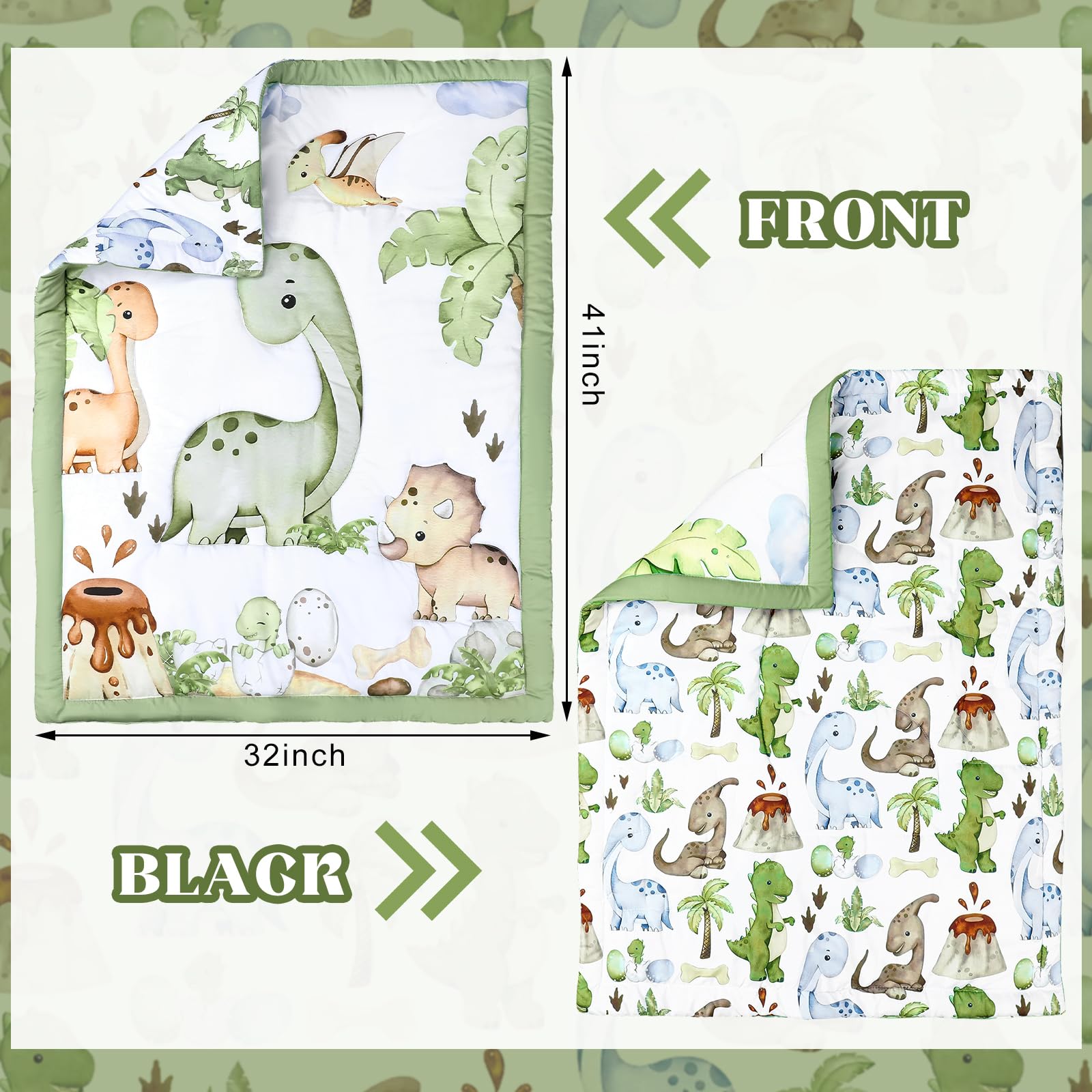 Hahafelt closeup of quilt pattern with diplodocus and friends