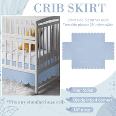Hahafelt blue scalloped crib skirt highlights the 14-inch pleated dust ruffle