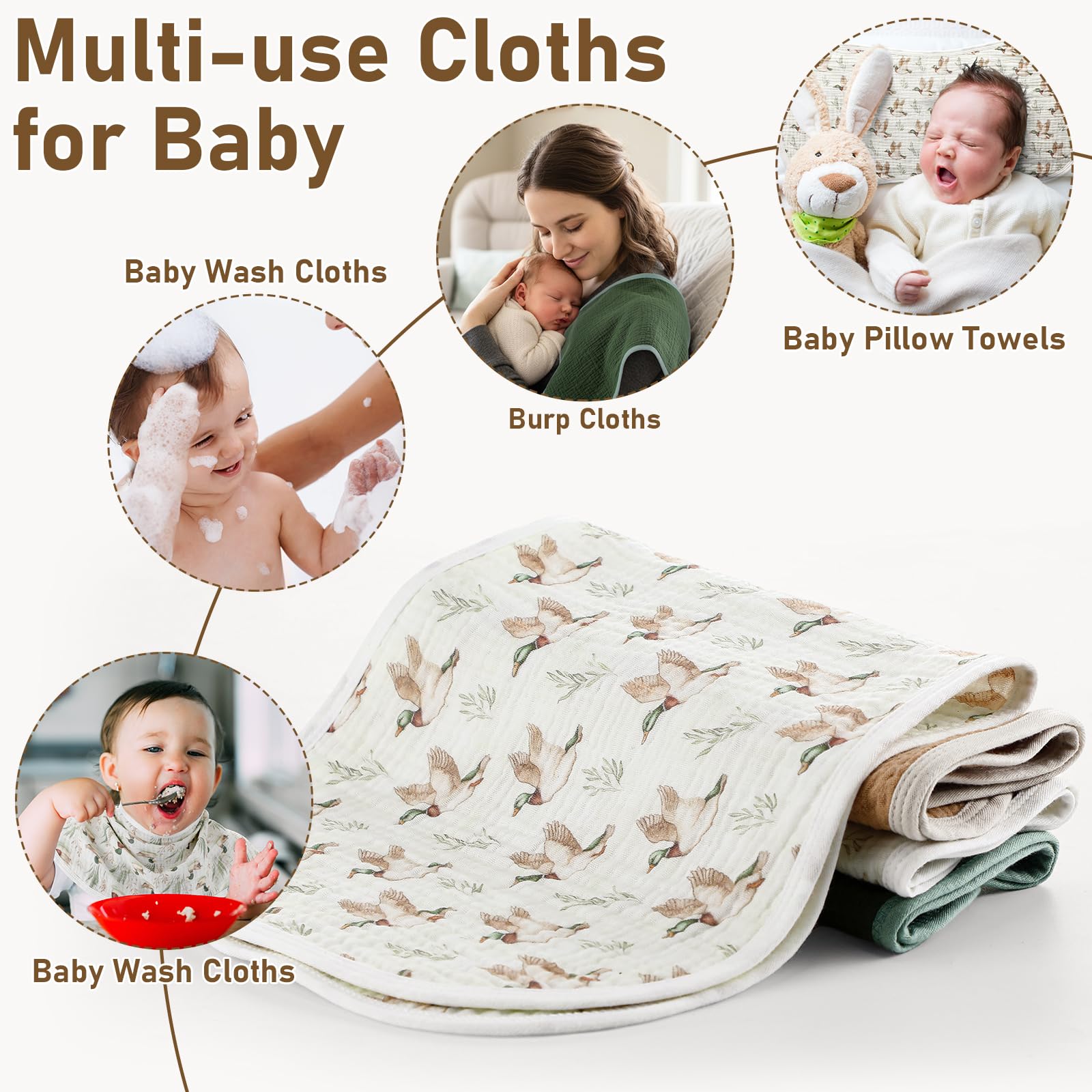 Hahafelt green-brown burp cloths absorbent for post-feed cleanup