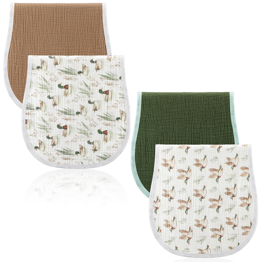 Hahafelt Mallard Duck Burp Cloths flatlay showing 4-piece set for daily baby care