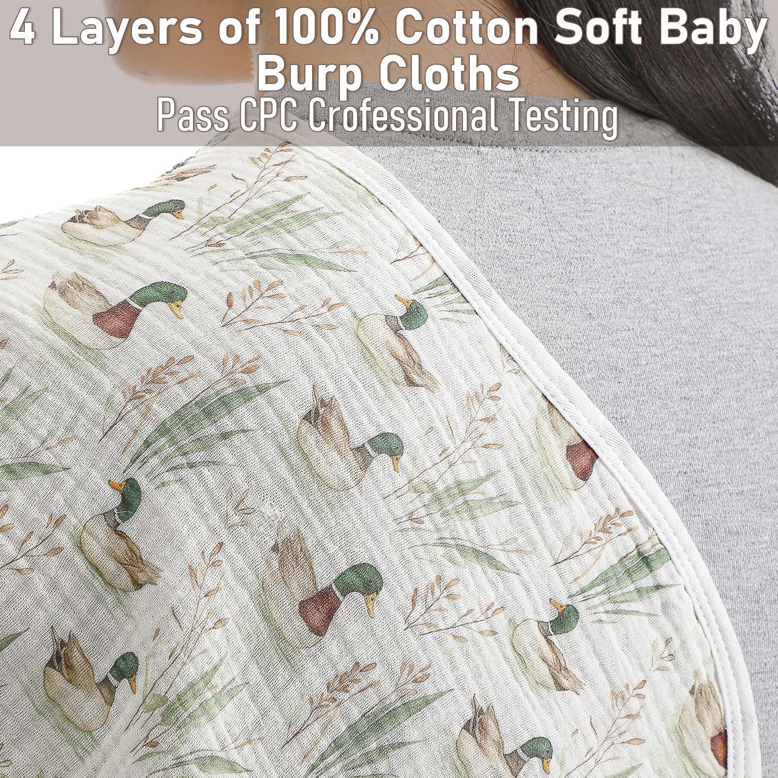 Hahafelt Mallard Duck design burp cloths used as multiuse towels or bibs