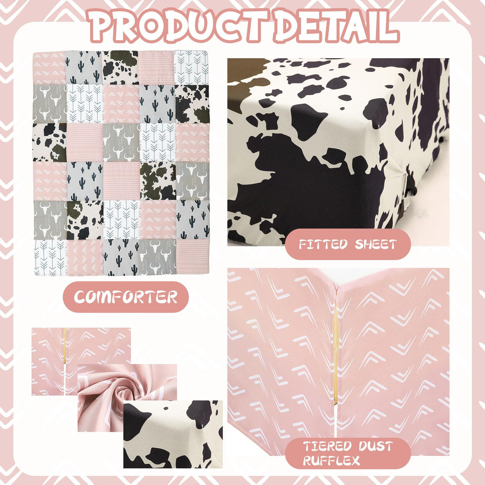 Hahafelt patchwork Western crib bed skirt neatly hides under-crib space and clean look.