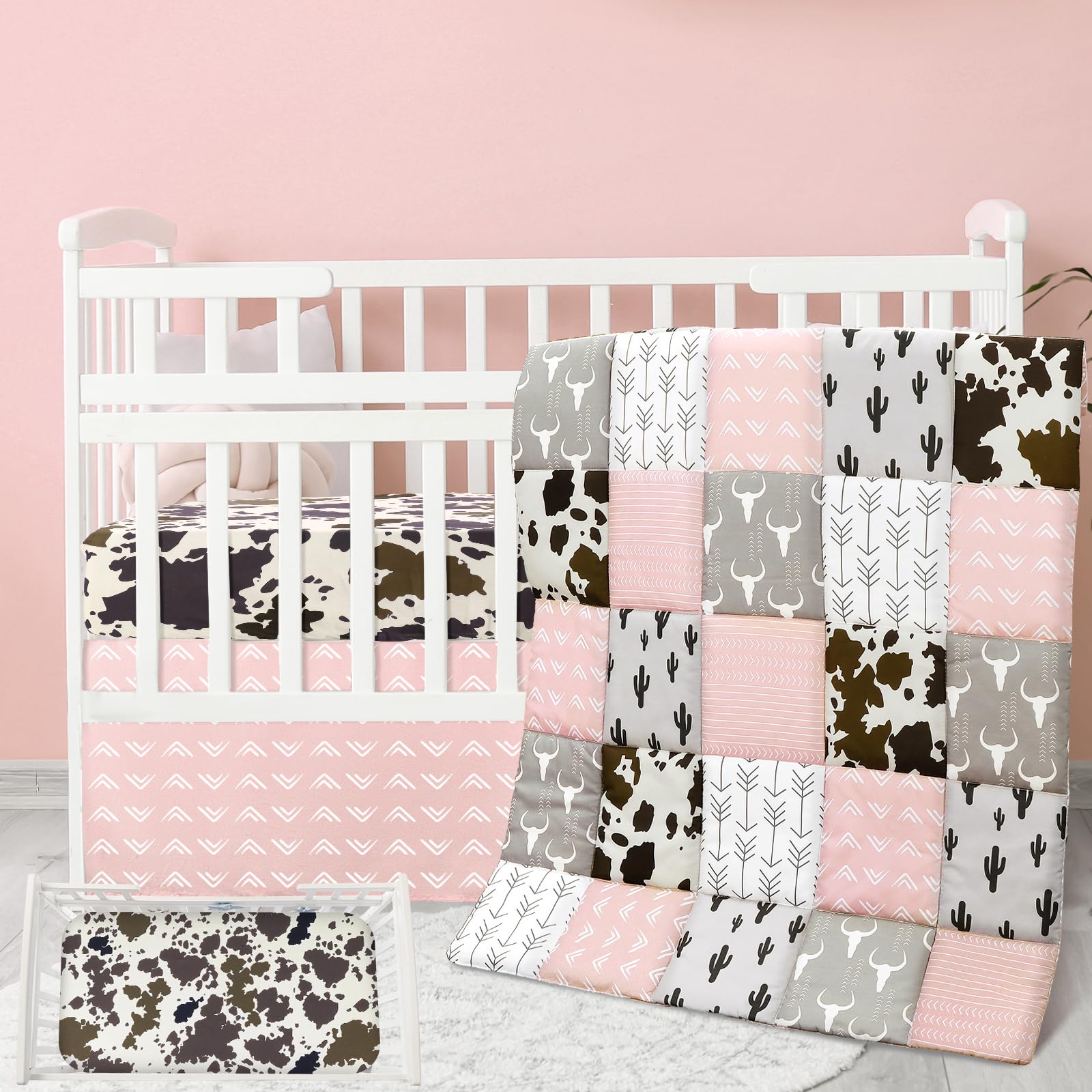 Hahafelt patchwork Western crib bedding bundle packaging highlights ready-to-use complete set.