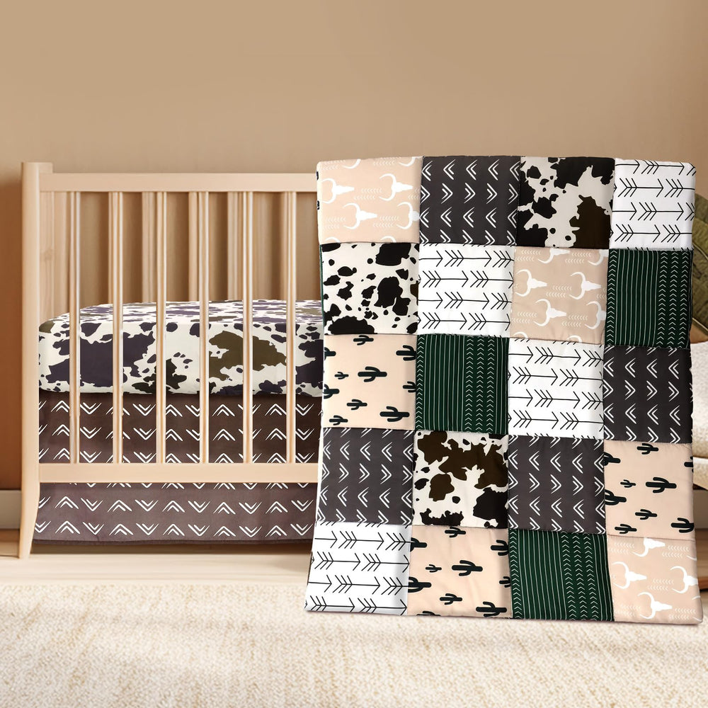 Hahafelt patchwork western crib quilt closeup showing cozy texture for baby's comfort