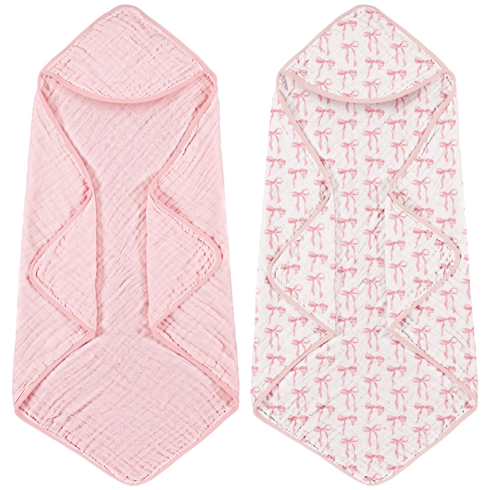 Hahafelt pink bow hooded baby towel full view for post-bath wrap