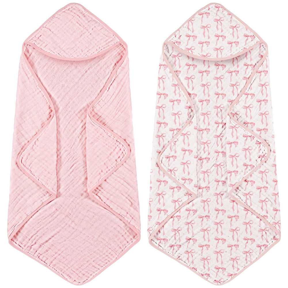 Hahafelt pink bow hooded baby towel full view for post-bath wrap