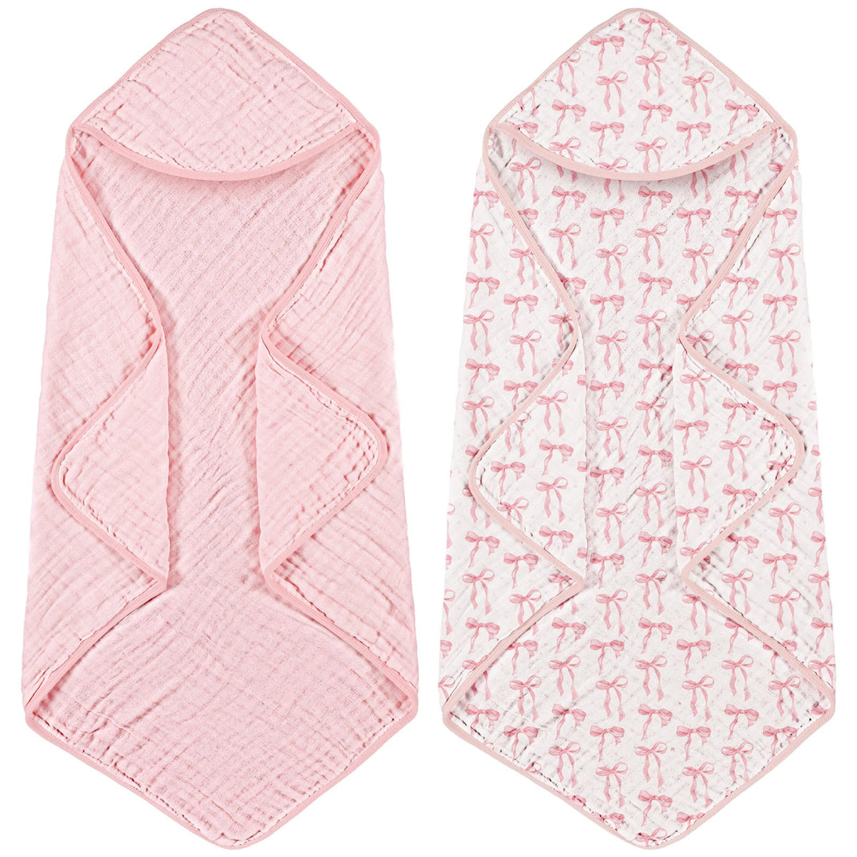 Hahafelt pink bow hooded baby towel full view for post-bath wrap
