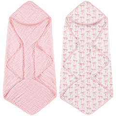 Hahafelt pink bow hooded baby towel full view for post-bath wrap