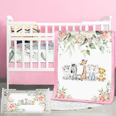 Hahafelt safari animals crib quilt with giraffes and elephants promotes cozy naps.