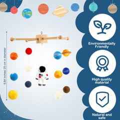 Hahafelt Space Nursery Mobile Astronaut feature encourages gentle tracking and sensory focus.