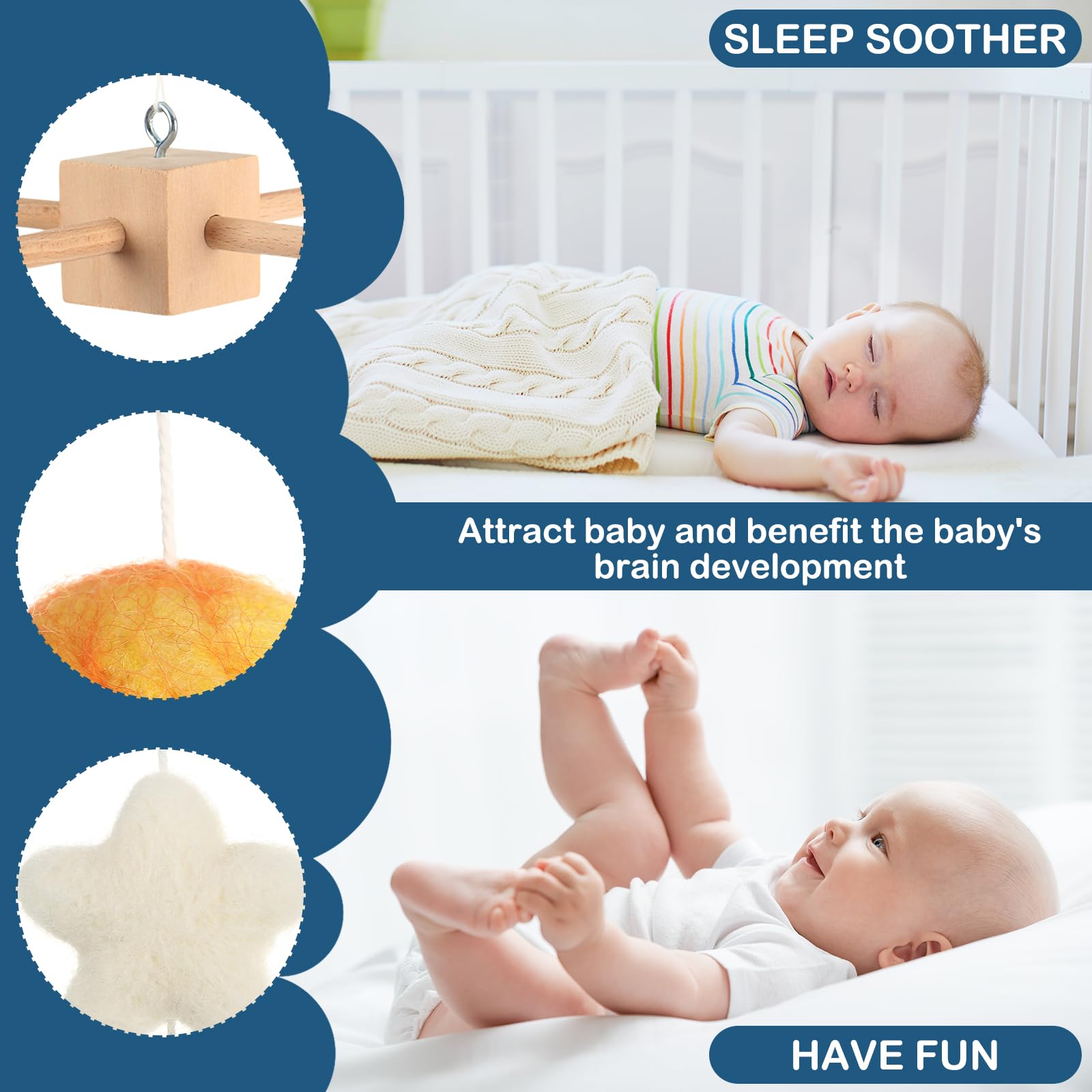 Hahafelt Space Nursery Mobile cradle-hang visual elevating crib ambience and focus.