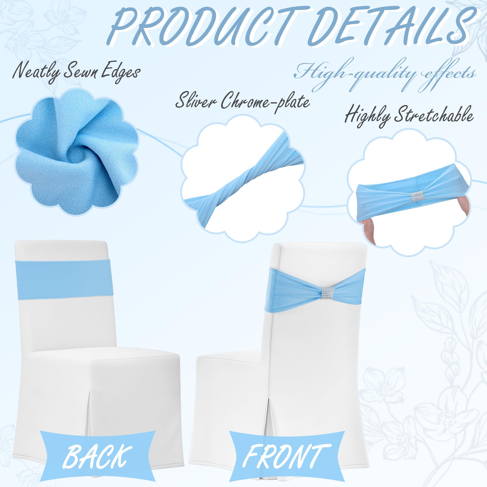 Hahafelt spandex chair sash stretch enables easy fit across chairs.