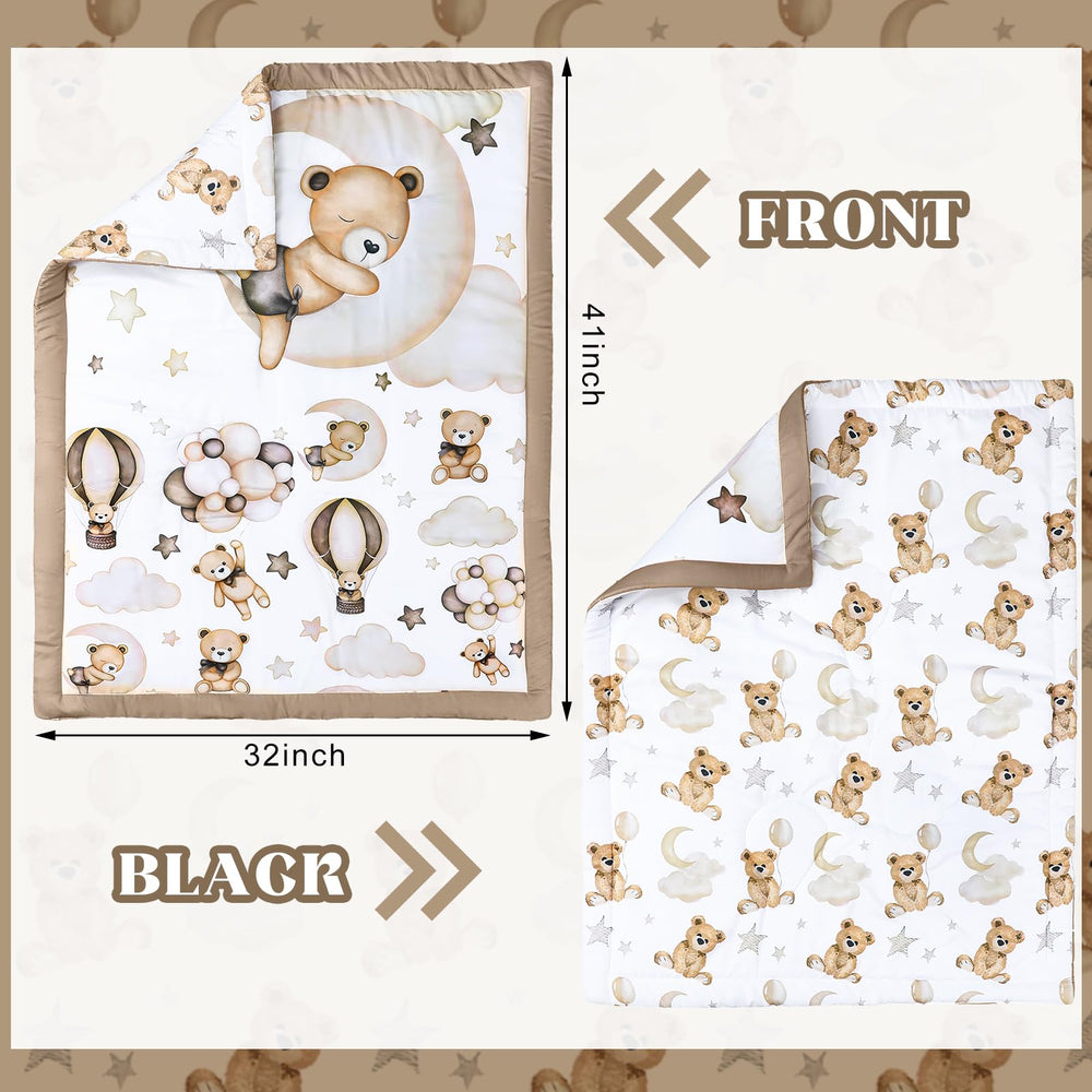 Hahafelt Teddy Bear full crib set displayed in neutral nursery