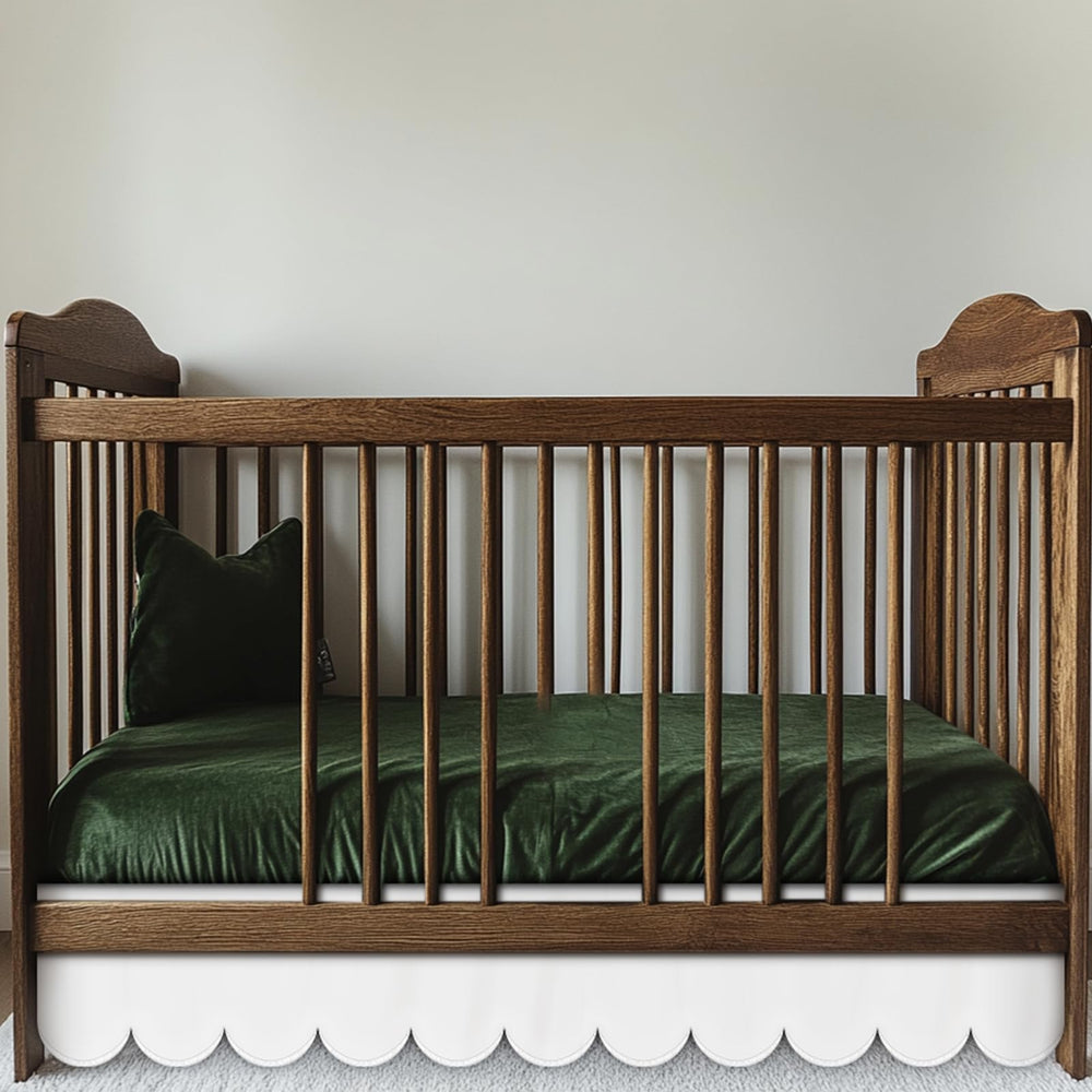 Hahafelt white scalloped crib skirt with 28x52 size adds soft elegance to nursery decor