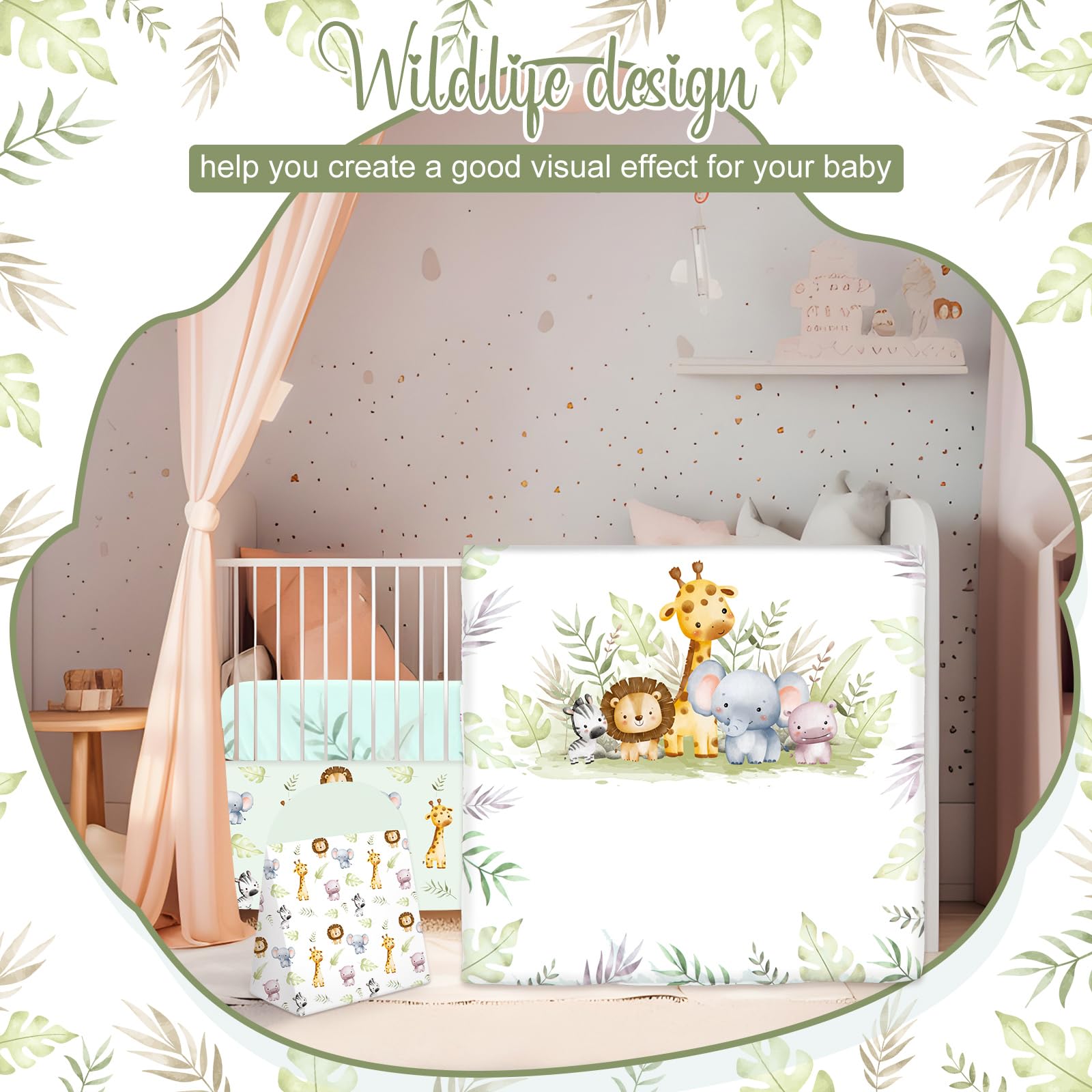 Hahafelt wildlife crib closeup reveals soft polyester fabric and stitching