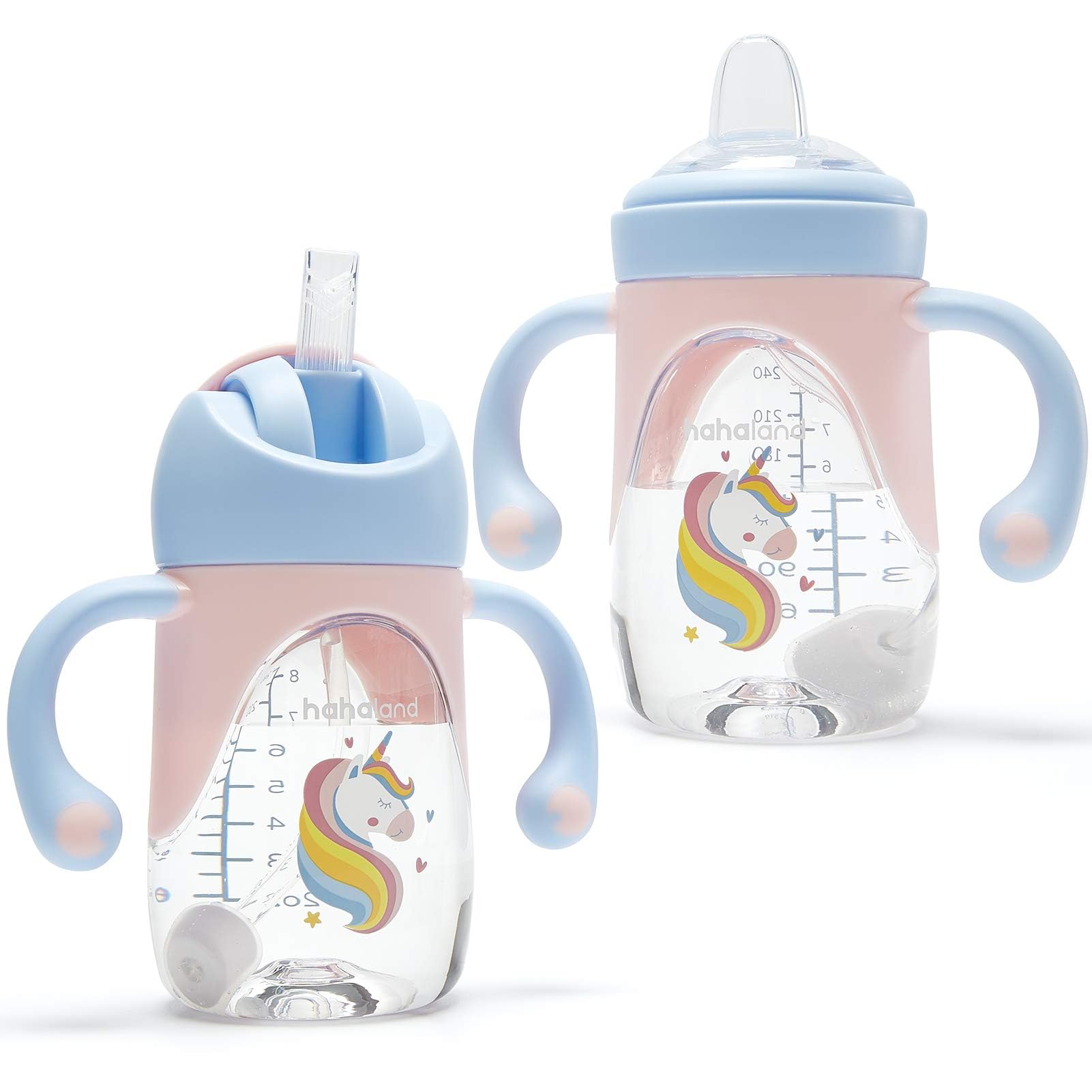 Hahaland sippy cup unicorn-spout for 6-12 month transition and easy sipping.