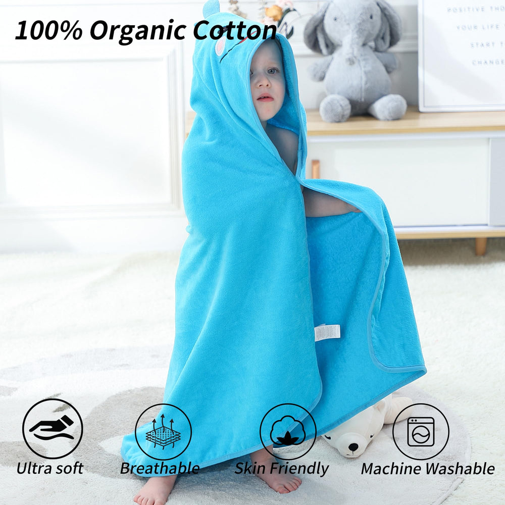 HAHASHOW animal-head hooded towel with cartoon design makes bath time fun.