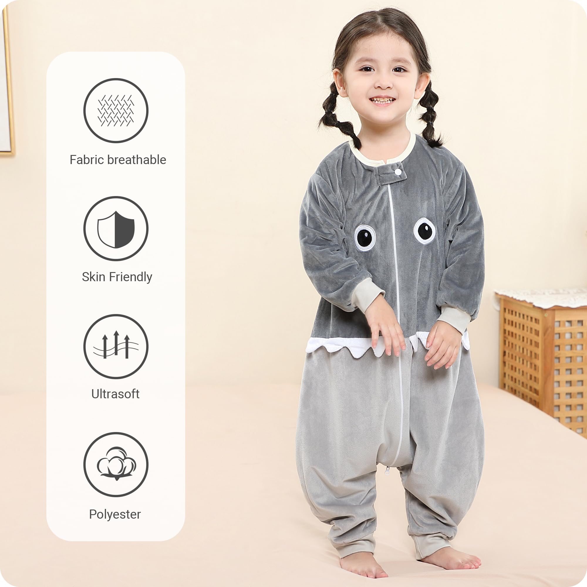HAHASHOW toddler sleeping bag long sleeves enables comfy play and sleep.