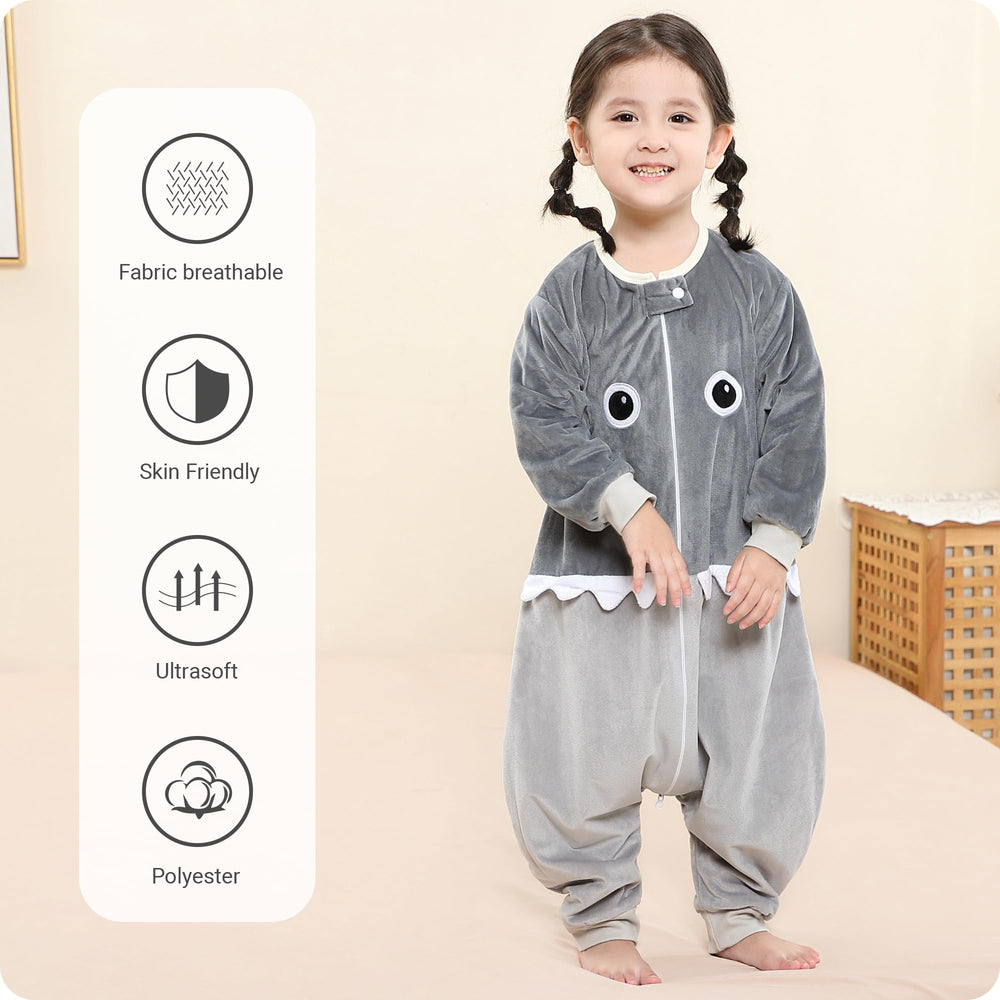 HAHASHOW toddler sleeping bag long sleeves enables comfy play and sleep.