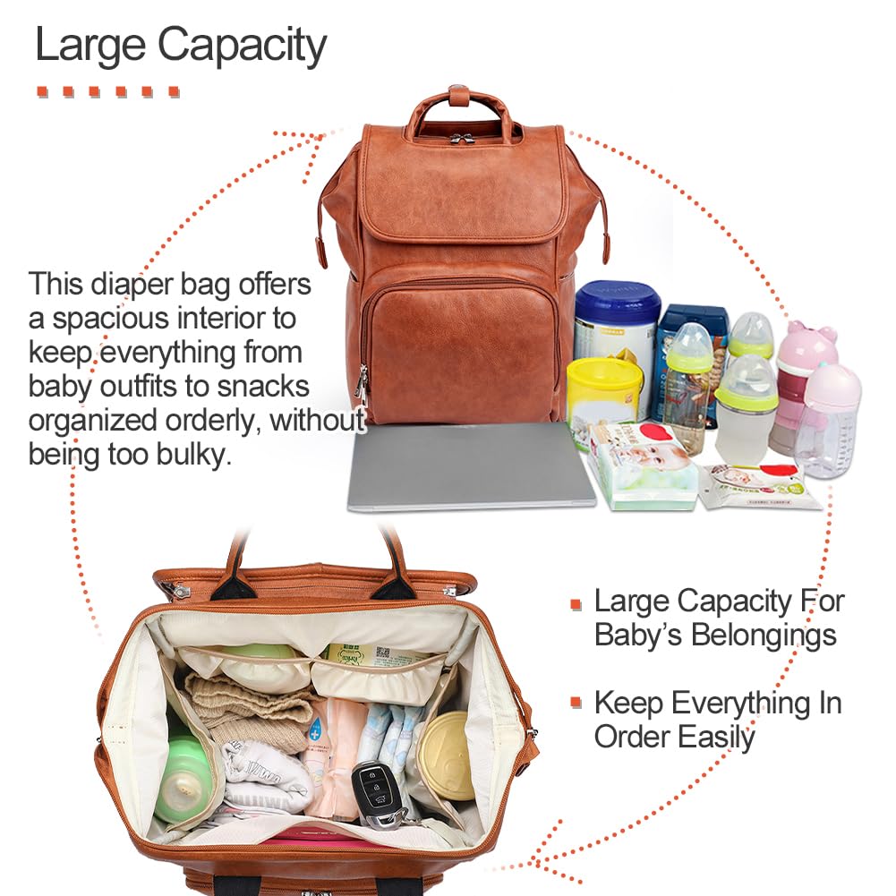 HAHASOLE brown leather-style design suits travel and daily use.