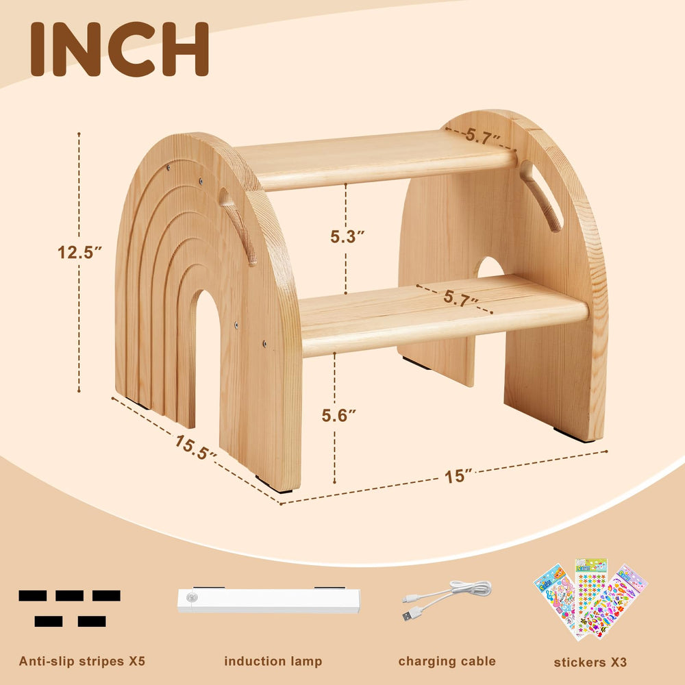 HAHASOLE Rainbow wooden step stool assembly easy setup for busy parents