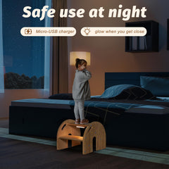 HAHASOLE Rainbow wooden step stool front view highlighting bright design for kids