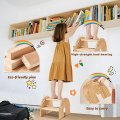 HAHASOLE Rainbow wooden step stool induction light on for gentle glow