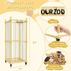 HAIDAIYA rolling wood-stuffed animal zoo cage front with wheels enables quick toy relocation