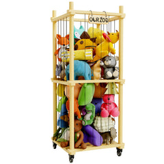 HAIDAIYA rolling wood-stuffed animal zoo cage side view for easy toy organization