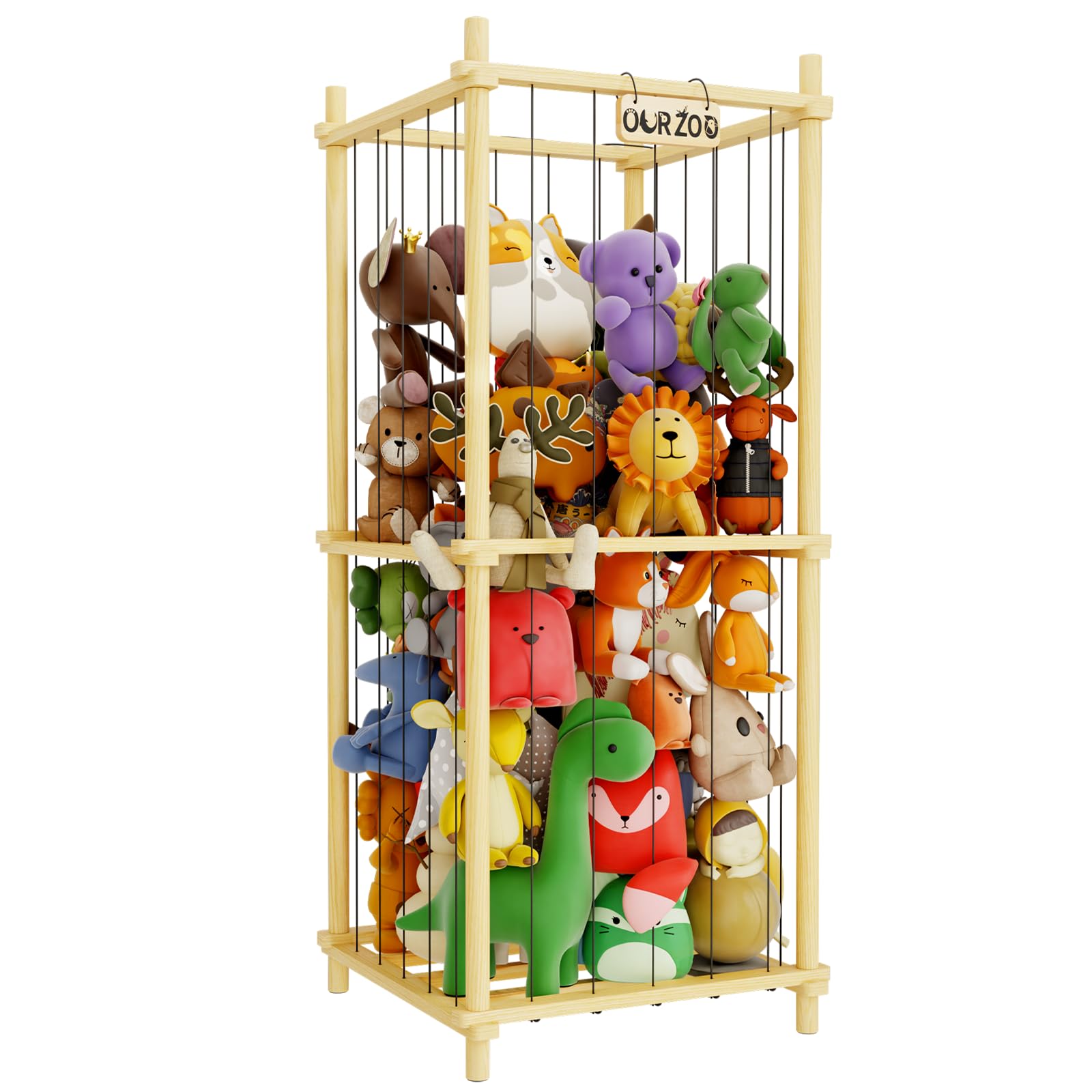 HAIDAIYA stuffed animal zoo storage cage wood stand for easy plush access and display