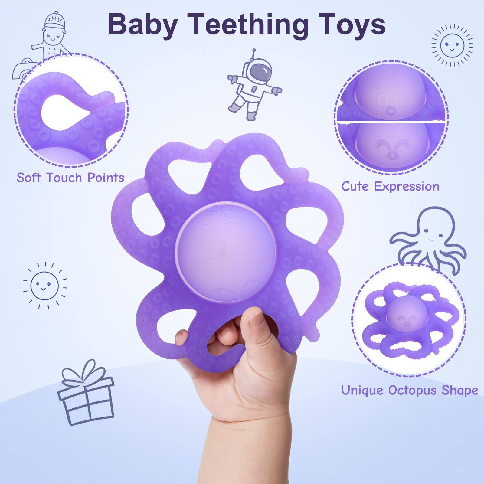 Close-up of textured tentacles on Haili XMGQ octopus teether for tactile exploration