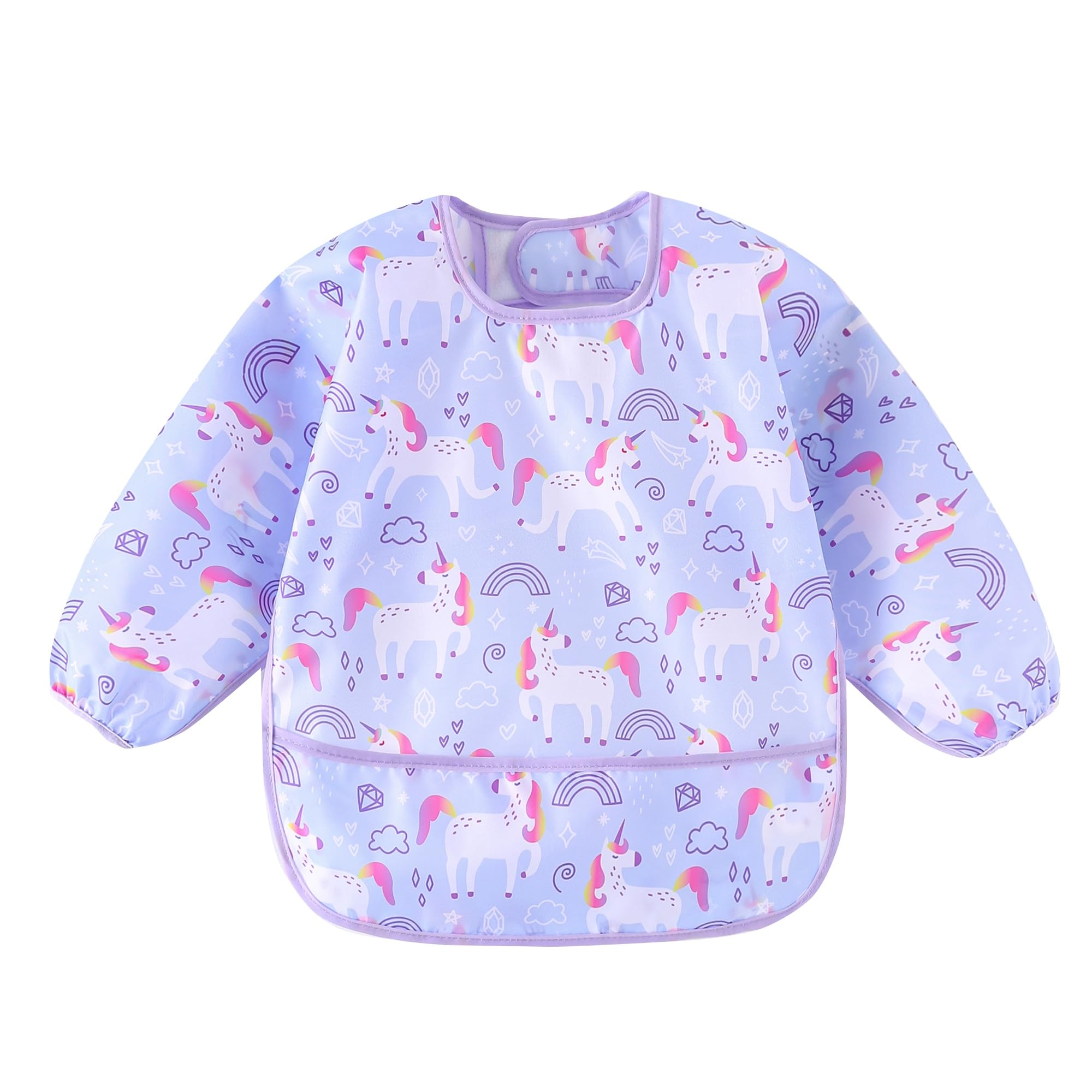 HaimoBurg long-sleeved bibs adhesive strap keeps bib secure.