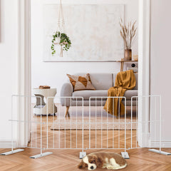 HAITRAL 17in dog gate assembled in four panels blocks pet access in wide doorways.