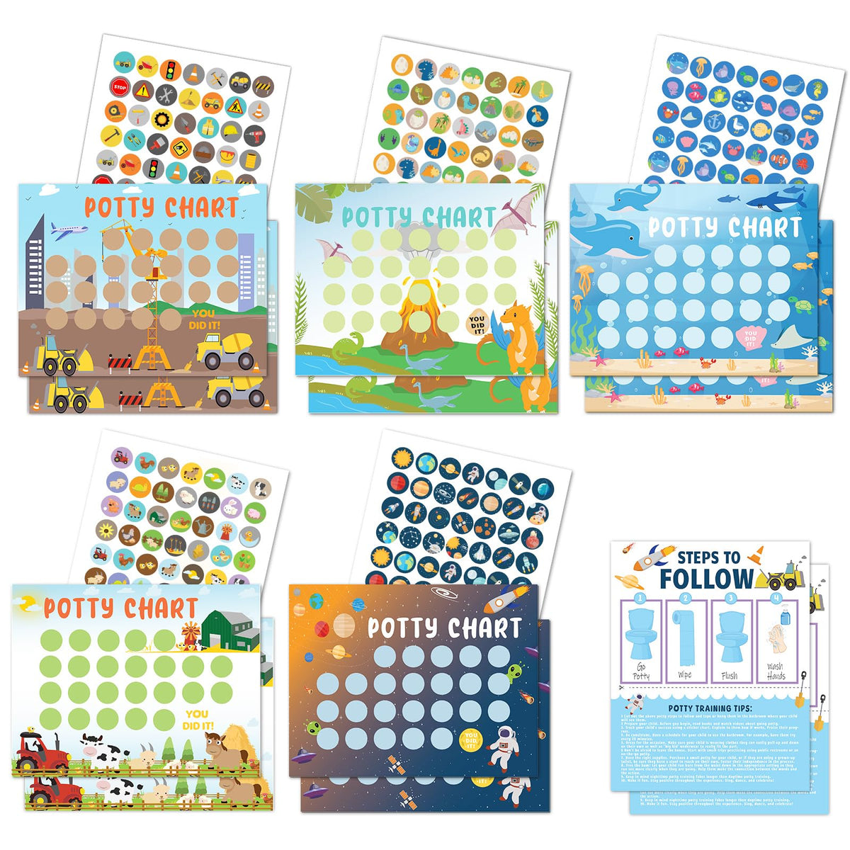 HAJOROM construction-themed potty chart poster to engage toddlers during training.