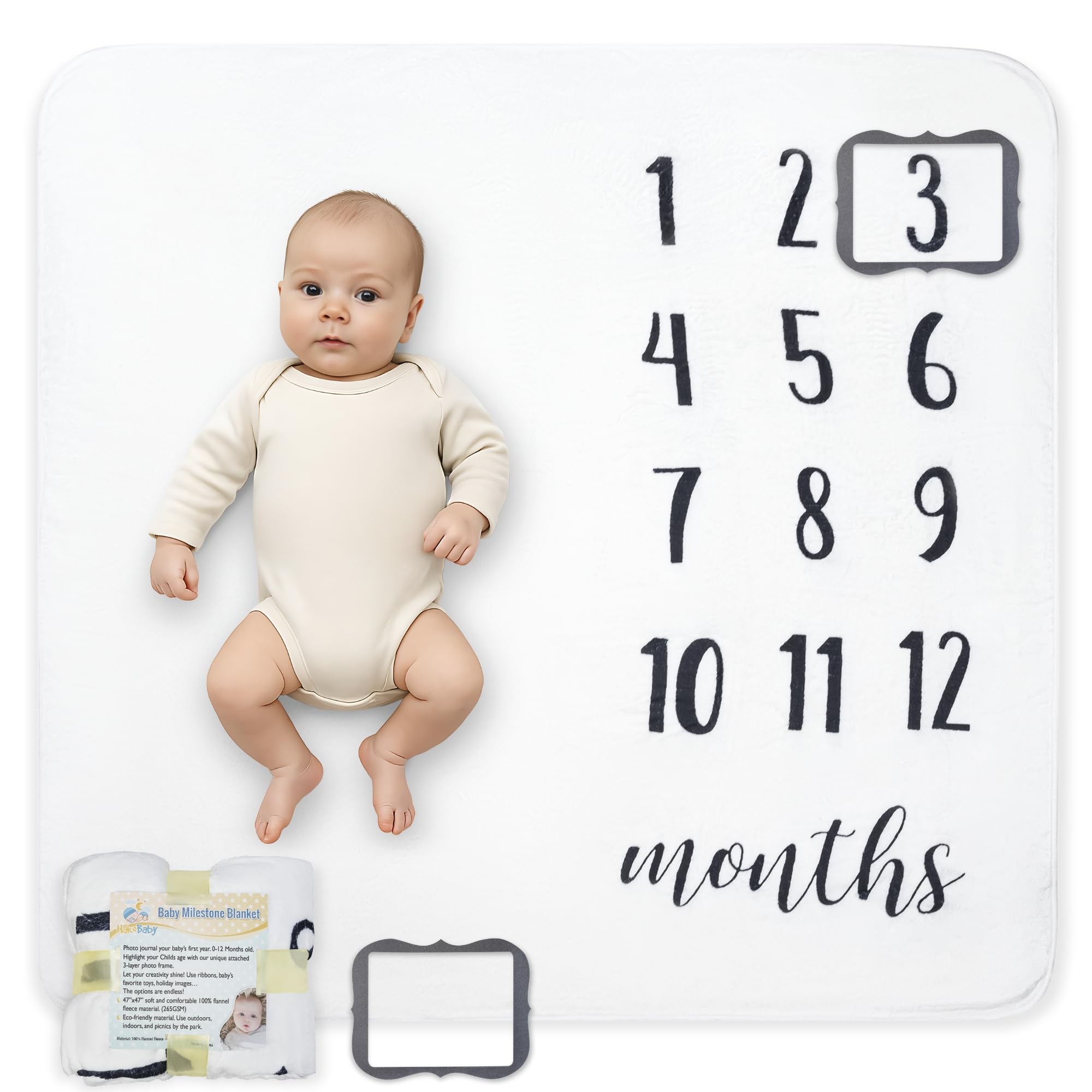 HakoBaby milestone blanket soft fleece keeps baby cozy during photos.