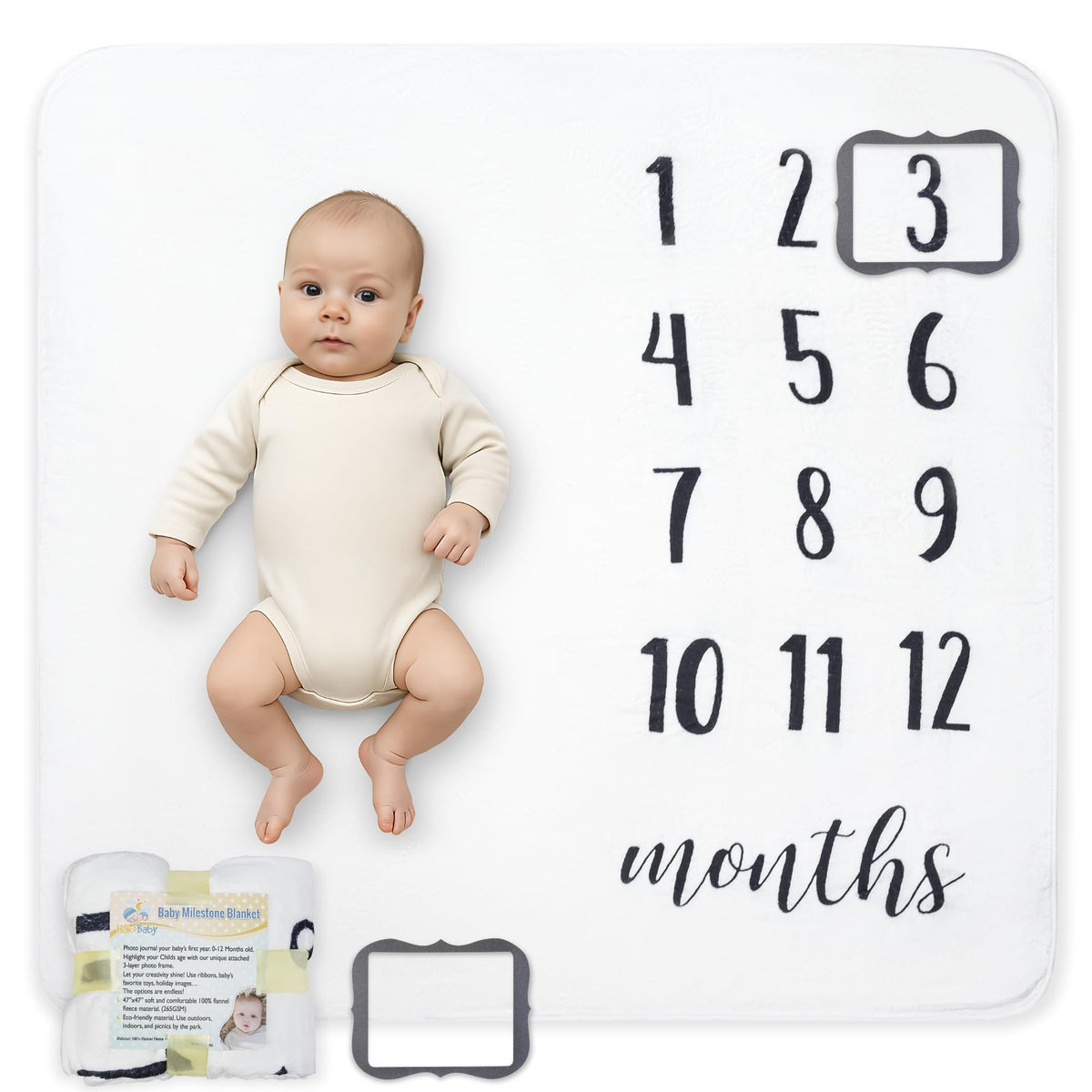 HakoBaby milestone blanket soft fleece keeps baby cozy during photos.