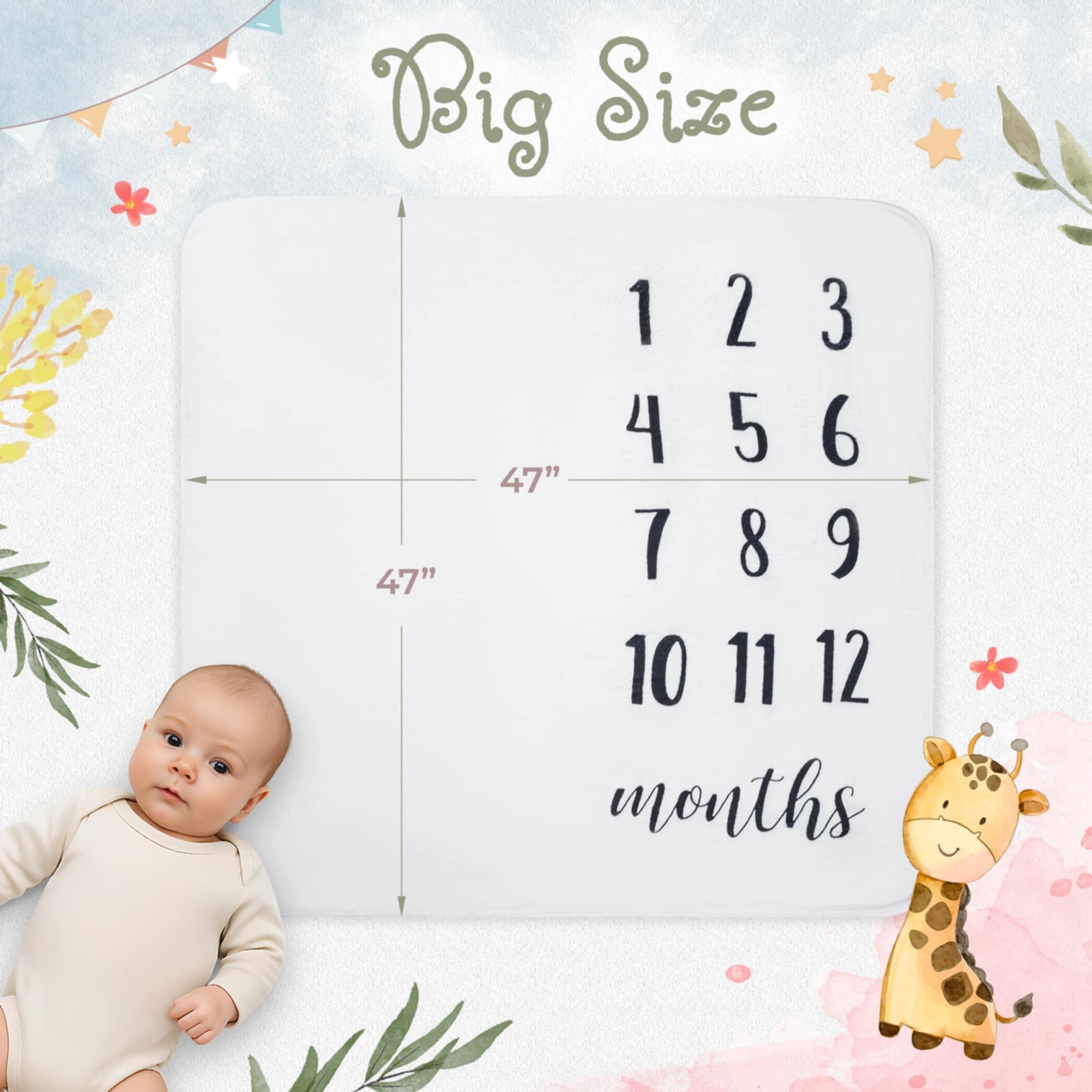 HakoBaby milestone blanket reversible side for swaddling and easy styling.