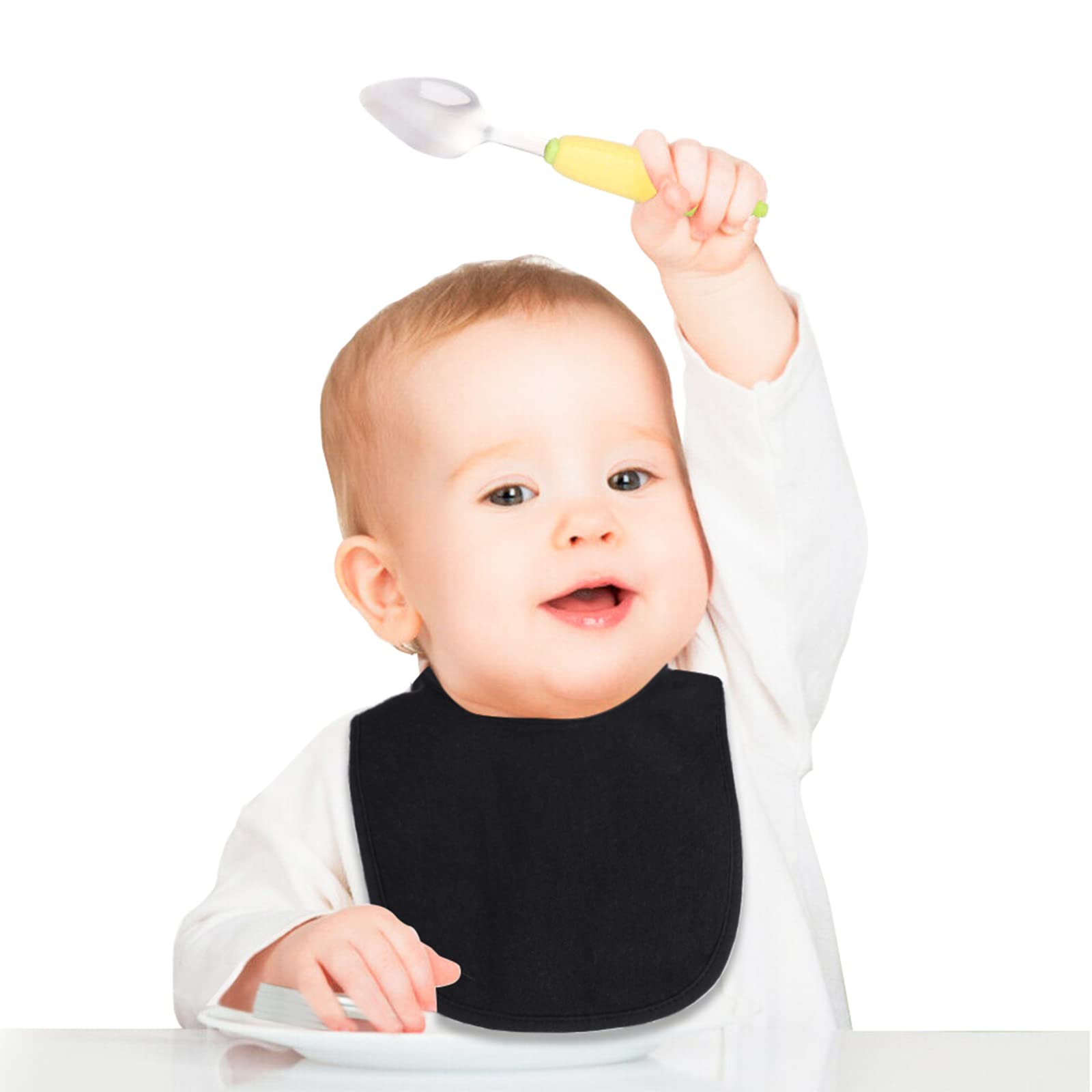 Hakochia adjustable snap bib demonstrates secure fit for growing babies.